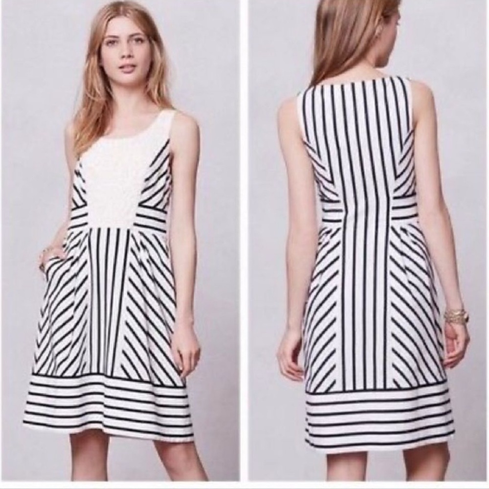 Anthropologie Black and White Striped Sleeveless A-line Dress